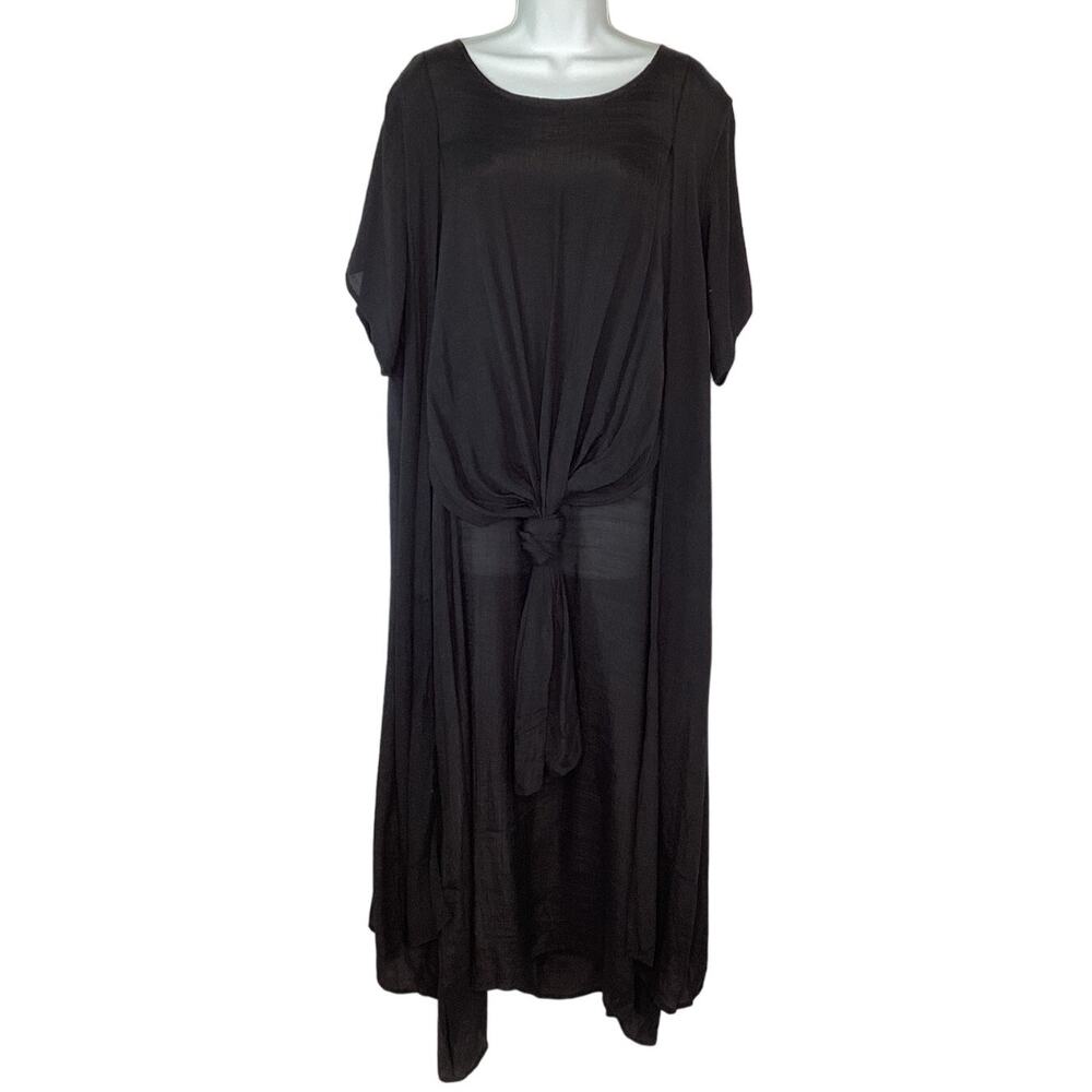 NWOT India Boutique Tie Front Layered Maxi Dress Black One Size Lagenlook
